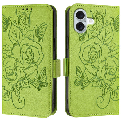 Embossed Rose RFID Anti-theft Leather Phone Case, For iPhone 16, For iPhone 15 Pro Max, For iPhone 15 Pro, For iPhone 15 Plus