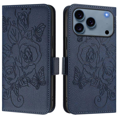 Embossed Rose RFID Anti-theft Leather Phone Case, For iPhone 17 Pro Max, For iPhone 17 Pro, For iPhone 17, For iPhone Air