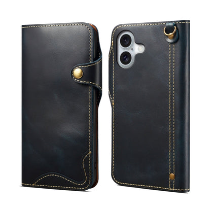 Denior B01 Oil Wax Cowhide Magnetic Button Genuine Leather Case, For iPhone 17e / 16e, For iPhone 16 Pro Max, For iPhone 16 Pro, For iPhone 16 Plus
