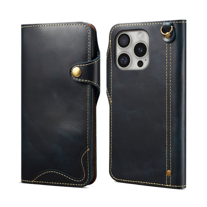Denior B01 Oil Wax Cowhide Magnetic Button Genuine Leather Case, For iPhone 17e / 16e, For iPhone 16 Pro Max, For iPhone 16 Pro, For iPhone 16 Plus