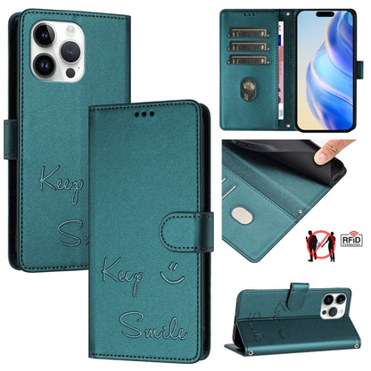 Smile Embossing RFID Leather Phone Case, For iPhone 16, For iPhone 15 Pro Max, For iPhone 15 Pro, For iPhone 15 Plus