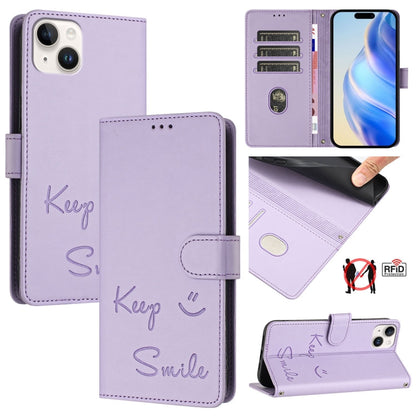 Smile Embossing RFID Leather Phone Case, For iPhone 16, For iPhone 15 Pro Max, For iPhone 15 Pro, For iPhone 15 Plus