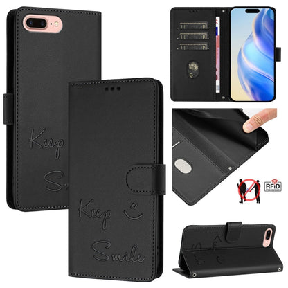 Smile Embossing RFID Leather Phone Case, For iPhone X / XS, For iPhone XR, For iPhone XS Max, For iPhone 8 Plus / 7 Plus