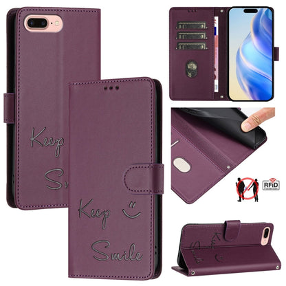 Smile Embossing RFID Leather Phone Case, For iPhone X / XS, For iPhone XR, For iPhone XS Max, For iPhone 8 Plus / 7 Plus