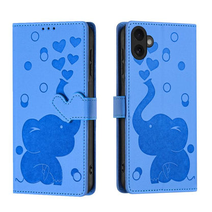 Cartoon Elephant Embossed Leather Phone Case, For iPhone 17 Pro Max, For iPhone 17 Pro, For iPhone 17, For iPhone Air