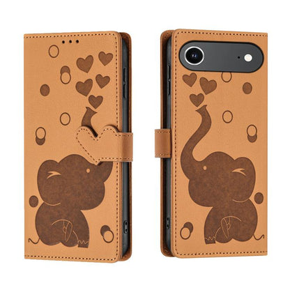 Cartoon Elephant Embossed Leather Phone Case, For iPhone 17 Pro Max, For iPhone 17 Pro, For iPhone 17, For iPhone Air