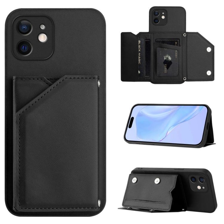Skin Feel Four Card Slots Phone Case with Wrist Strap, For iPhone 13 mini, For iPhone 12, For iPhone 12 Pro Max, For iPhone 12 Pro