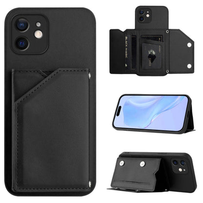Skin Feel Four Card Slots Phone Case with Wrist Strap, For iPhone 12 mini, For iPhone 11 Pro Max, For iPhone 11, For iPhone 11 Pro
