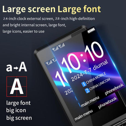 M7+ 4G Dual Screen Flip Elder Rugged Phone, 2.8 inch Inner, 2.4 inch Outer, 6800mAh Battery, 24 Keys, Flashlight, Network: 4G, Dual SIM, SOS, M7+ 4G