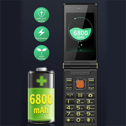 M7+ 4G Dual Screen Flip Elder Rugged Phone, 2.8 inch Inner, 2.4 inch Outer, 6800mAh Battery, 24 Keys, Flashlight, Network: 4G, Dual SIM, SOS, M7+ 4G