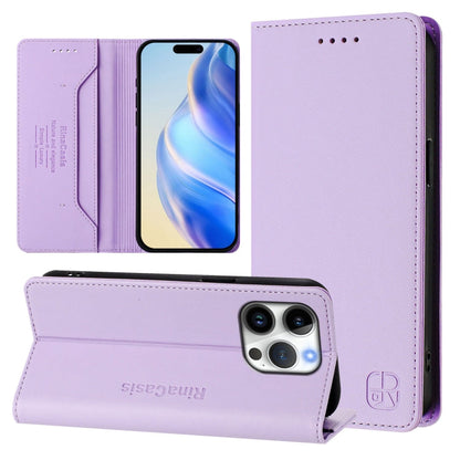RC01 Dual-Folded Magnetic Suction RFID Leather Phone Case, For iPhone 16 Pro, For iPhone 16 Plus, For iPhone 16