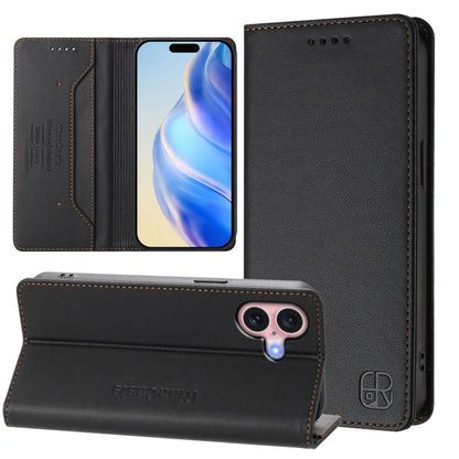 RC01 Dual-Folded Magnetic Suction RFID Leather Phone Case, For iPhone 16 Pro, For iPhone 16 Plus, For iPhone 16