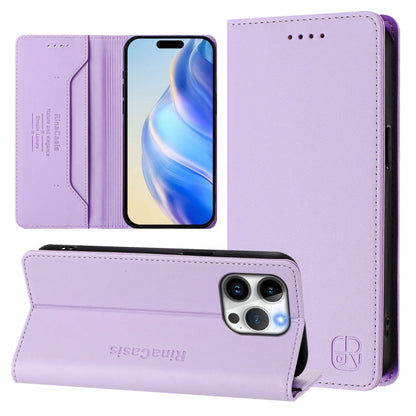 RC01 Dual-Folded Magnetic Suction RFID Leather Phone Case, For iPhone 15 Pro Max, For iPhone 15 Pro, For iPhone 15 Plus
