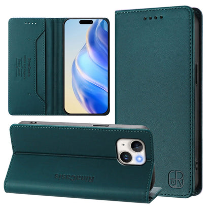 RC01 Dual-Folded Magnetic Suction RFID Leather Phone Case, For iPhone 15 Pro Max, For iPhone 15 Pro, For iPhone 15 Plus