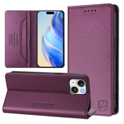 RC01 Dual-Folded Magnetic Suction RFID Leather Phone Case, For iPhone 15 Pro Max, For iPhone 15 Pro, For iPhone 15 Plus