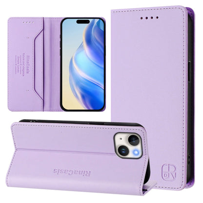 RC01 Dual-Folded Magnetic Suction RFID Leather Phone Case, For iPhone 15, For iPhone 14 Plus, For iPhone 14 / 13