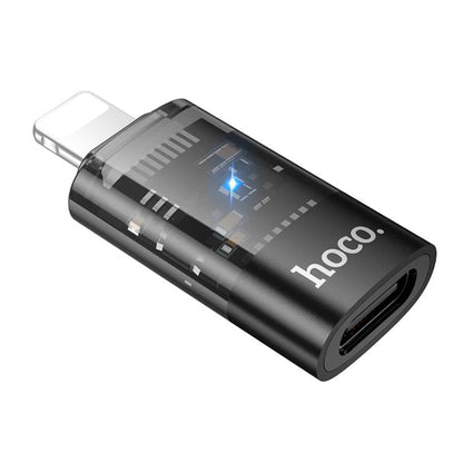 hoco UA36A 8 Pin Male to USB-C / Type-C Female OTG Transparent Adapter, 8 Pin Male to USB-C / Type-C Female