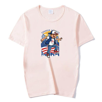 Boy Printed Round Neck Modal Short Sleeve T-shirt Print On Your Demand, M, POD T-Shirt, L