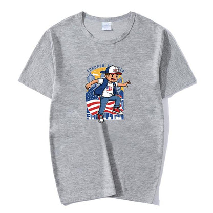 Boy Printed Round Neck Modal Short Sleeve T-shirt Print On Your Demand, M, POD T-Shirt, L