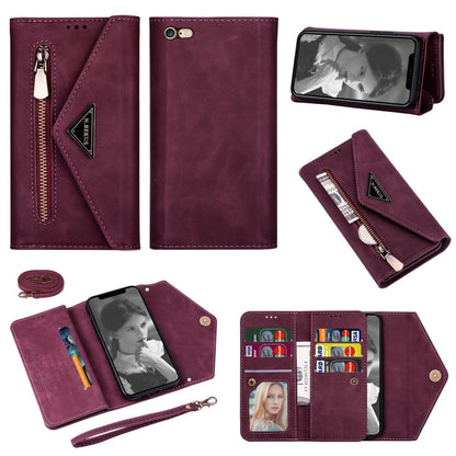 Skin Feel Zipper Horizontal Flip Leather Case with Holder & Card Slots & Photo Frame & Lanyard & Long Rope, For iPhone 6, For iPhone 6 Plus, For iPhone 7 / 8 / SE (2020), For iPhone 7 Plus / 8 Plus