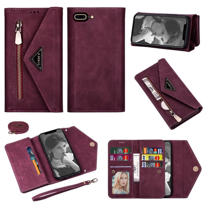 Skin Feel Zipper Horizontal Flip Leather Case with Holder & Card Slots & Photo Frame & Lanyard & Long Rope, For iPhone 6, For iPhone 6 Plus, For iPhone 7 / 8 / SE (2020), For iPhone 7 Plus / 8 Plus