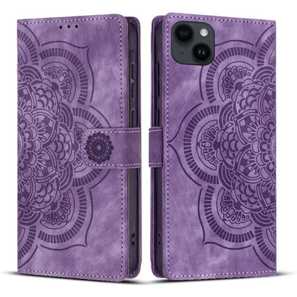 Mandala Embossed Retro Frosted Leather Phone Case, For iPhone 16, For iPhone 15 Pro Max, For iPhone 15 Pro, For iPhone 15 Plus