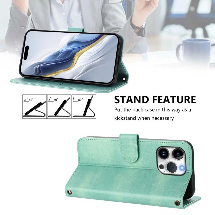 Line Splicing Buckle Retro Leather Phone Case, For iPhone 16 Pro, For iPhone 16 Plus, For iPhone 16