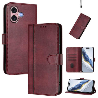 Line Splicing Buckle Retro Leather Phone Case, For iPhone 16 Pro, For iPhone 16 Plus, For iPhone 16
