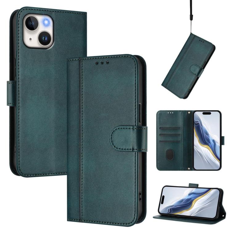 Line Splicing Buckle Retro Leather Phone Case, For iPhone 15 Pro Max, For iPhone 15 Pro, For iPhone 15 Plus