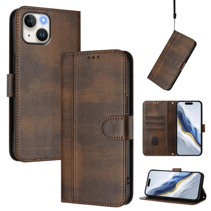 Line Splicing Buckle Retro Leather Phone Case, For iPhone 15 Pro Max, For iPhone 15 Pro, For iPhone 15 Plus
