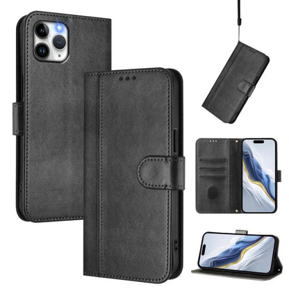 Line Splicing Buckle Retro Leather Phone Case, For iPhone 11 Pro Max, For iPhone 11, For iPhone 11 Pro