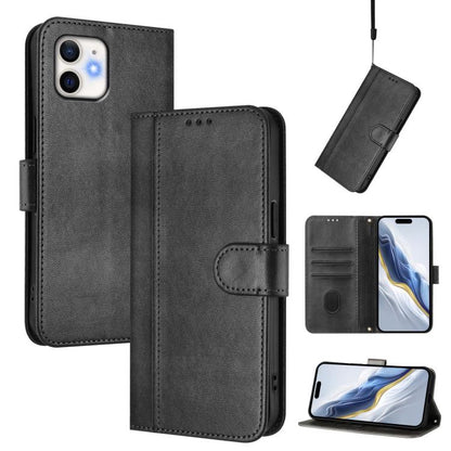 Line Splicing Buckle Retro Leather Phone Case, For iPhone 11 Pro Max, For iPhone 11, For iPhone 11 Pro