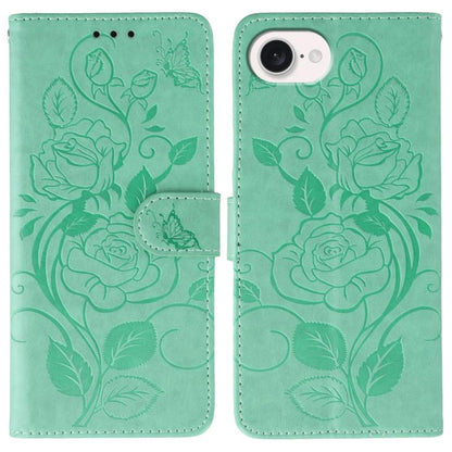 Rose Butterfly Embossed Leather Phone Case, For iPhone 17e / 16e, For iPhone 17 Pro Max, For iPhone 17 Pro, For iPhone 17