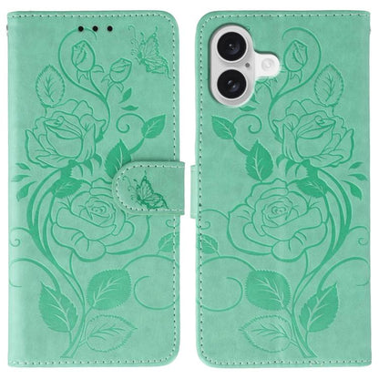 Rose Butterfly Embossed Leather Phone Case, For iPhone 17e / 16e, For iPhone 17 Pro Max, For iPhone 17 Pro, For iPhone 17