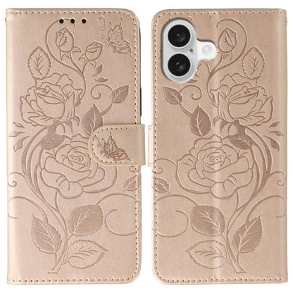 Rose Butterfly Embossed Leather Phone Case, For iPhone 17e / 16e, For iPhone 17 Pro Max, For iPhone 17 Pro, For iPhone 17