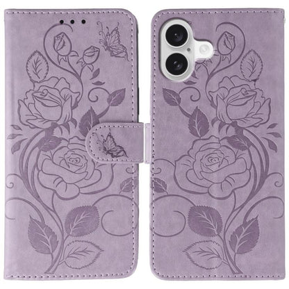 Rose Butterfly Embossed Leather Phone Case, For iPhone 17e / 16e, For iPhone 17 Pro Max, For iPhone 17 Pro, For iPhone 17