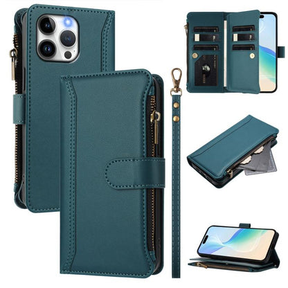 Magnetic Closure 9 Card Slots Zipper Leather Case with Hand Strap, For iPhone 14 Pro Max, For iPhone SE 2022 / 2020 / 8 / 7, For iPhone 13 Pro Max, For iPhone 13 Pro