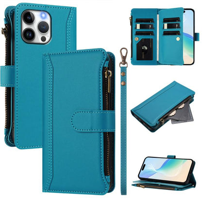 Magnetic Closure 9 Card Slots Zipper Leather Case with Hand Strap, For iPhone 14 Pro Max, For iPhone SE 2022 / 2020 / 8 / 7, For iPhone 13 Pro Max, For iPhone 13 Pro