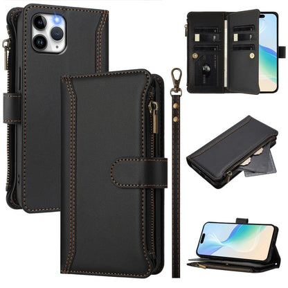 Magnetic Closure 9 Card Slots Zipper Leather Case with Hand Strap, For iPhone 11 Pro Max, For iPhone 11, For iPhone 11 Pro, For iPhone XS / X