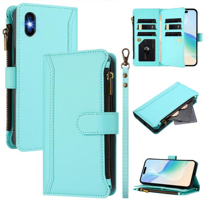 Magnetic Closure 9 Card Slots Zipper Leather Case with Hand Strap, For iPhone 11 Pro Max, For iPhone 11, For iPhone 11 Pro, For iPhone XS / X