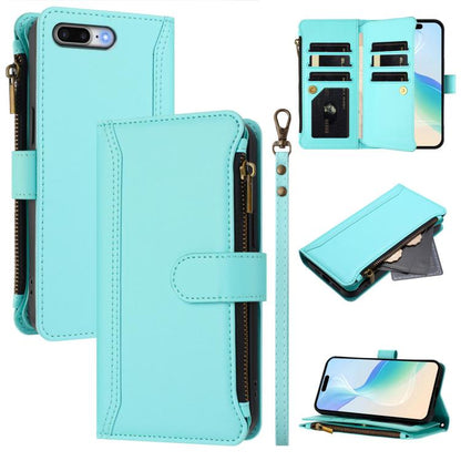 Magnetic Closure 9 Card Slots Zipper Leather Case with Hand Strap, For iPhone XR, For iPhone XS Max, For iPhone 8 Plus / 7 Plus