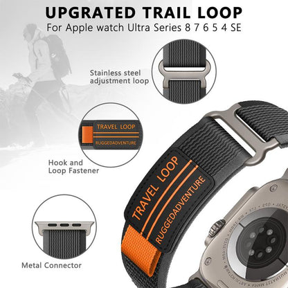 xDfind Double Section Metal Buckle Loop Nylon Braided Watch Band, For Apple Watch 46mm / 49mm / 45mm / 44mm, For Apple Watch 42mm / 41mm / 40mm / 38mm