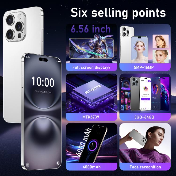 I16 Pro Max / RAi3, 3GB+64GB, 6.56 inch Android 10 MTK6739 Quad Core, Network: 4G, Dual SIM, EU Plug, US Plug, UK Plug, AU Plug