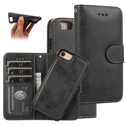 KLT888-2 Retro 2 in 1 Detachable Magnetic Horizontal Flip TPU + PU Leather Case with Holder & Card Slots & Photo Frame & Wallet, For iPhone 6 Plus, For iPhone SE 2022 / SE 2020 / 8 / 7, For iPhone 8 Plus / 7 Plus, For iPhone XS / X