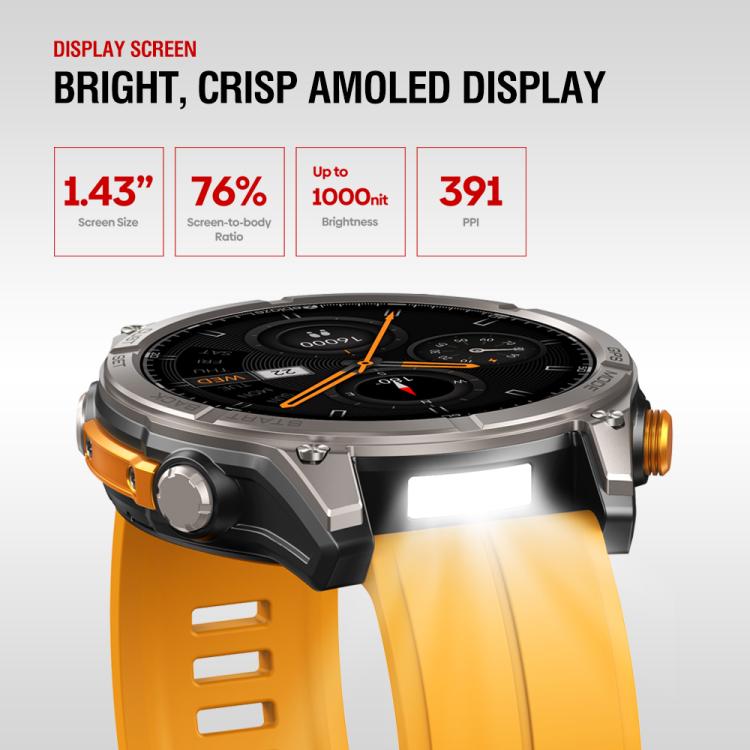 Zeblaze Stratos 4 Rugged Outdoor GPS Smart Watch 1.43 inch Screen 5 ATM & IP69K