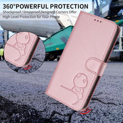 Litter Panda Embossing RFID Leather Phone Case with Lanyard, For iPhone 16, For iPhone 15 Pro Max, For iPhone 15 Pro, For iPhone 15 Plus