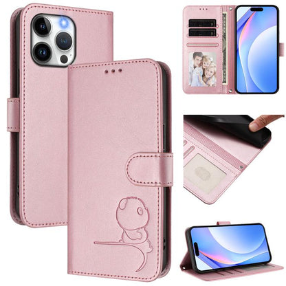 Litter Panda Embossing RFID Leather Phone Case with Lanyard, For iPhone 16, For iPhone 15 Pro Max, For iPhone 15 Pro, For iPhone 15 Plus
