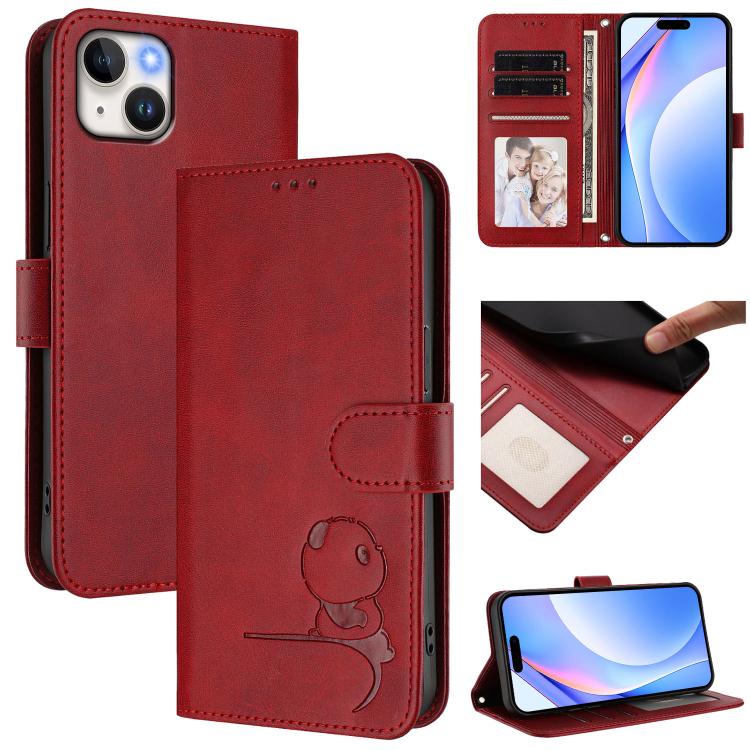 Litter Panda Embossing RFID Leather Phone Case with Lanyard, For iPhone 16, For iPhone 15 Pro Max, For iPhone 15 Pro, For iPhone 15 Plus