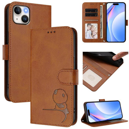 Litter Panda Embossing RFID Leather Phone Case with Lanyard, For iPhone 16, For iPhone 15 Pro Max, For iPhone 15 Pro, For iPhone 15 Plus