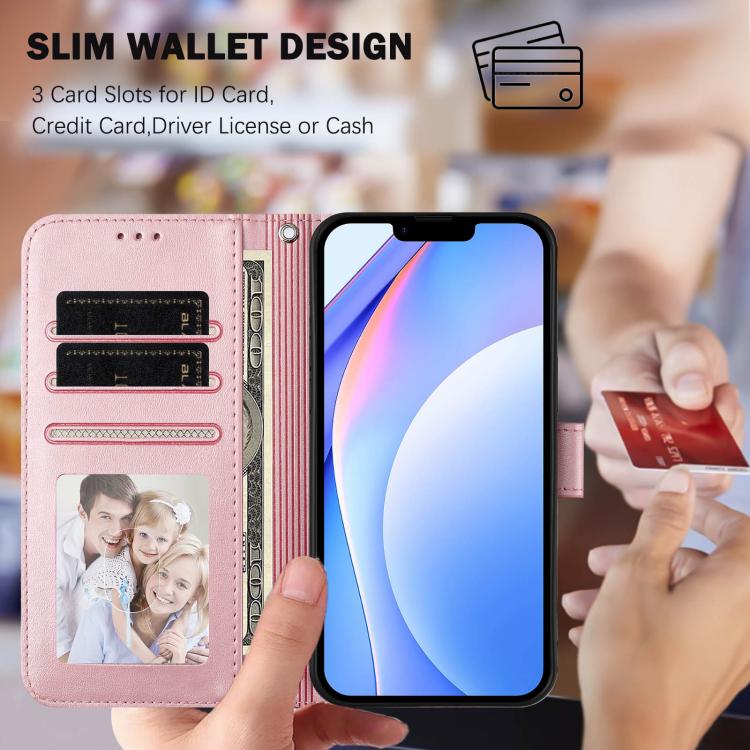 Litter Panda Embossing RFID Leather Phone Case with Lanyard, For iPhone 15, For iPhone 14 Plus, For iPhone 14 / 13, For iPhone 14 Pro